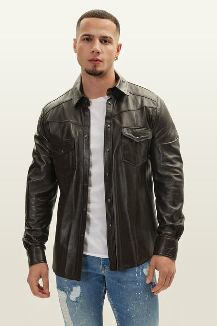 Lambskin Leather Shirt - Dark Brown