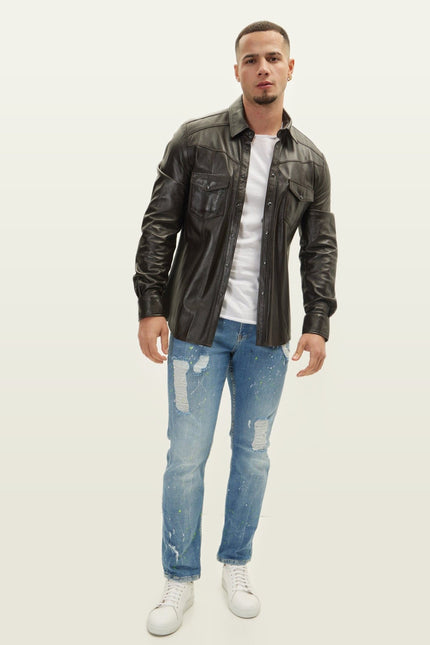 Lambskin Leather Shirt - Dark Brown