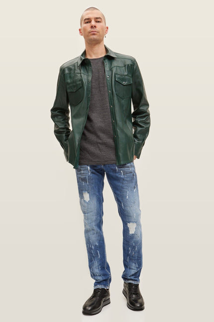 Lambskin Leather Shirt - Green