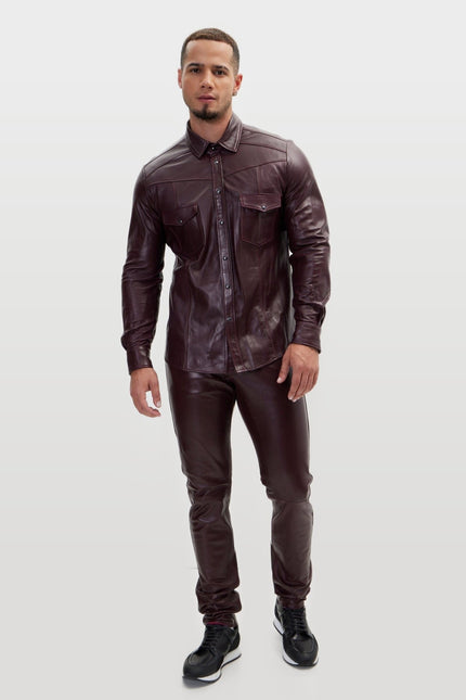 Lambskin Leather Shirt - Wine