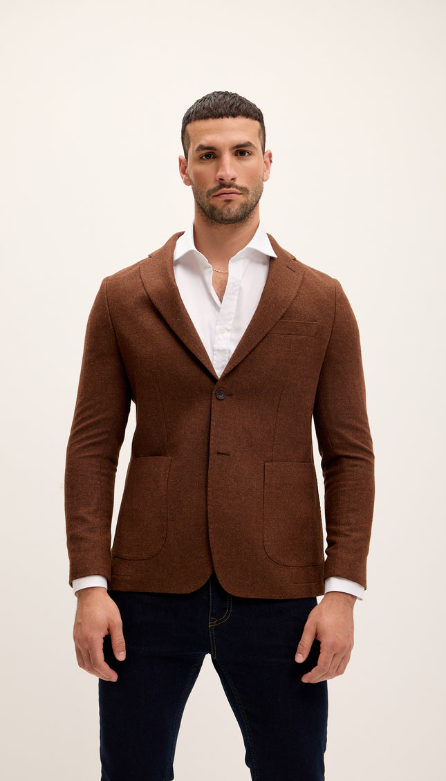 Tailored Fit Patch Pocket Jacket in Wool - Brick