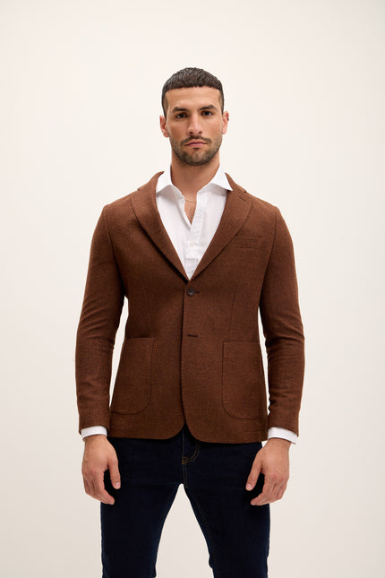 Men's Patch Pocket Wool Blazer - Brick | Ron Tomson