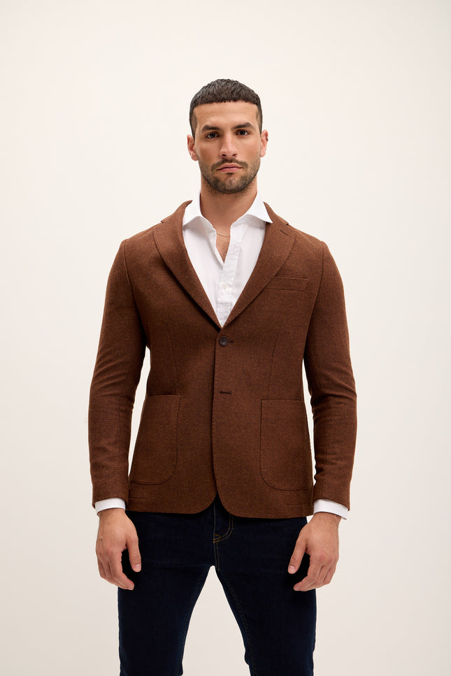 Men's Patch Pocket Wool Blazer - Brick | Ron Tomson