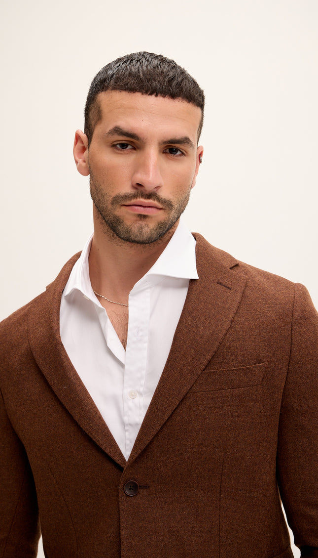 Tailored Fit Patch Pocket Jacket in Wool - Brick