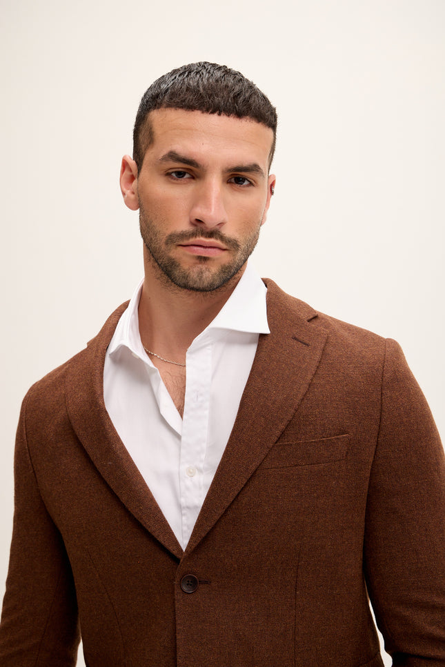 Men's Patch Pocket Wool Blazer - Brick | Ron Tomson