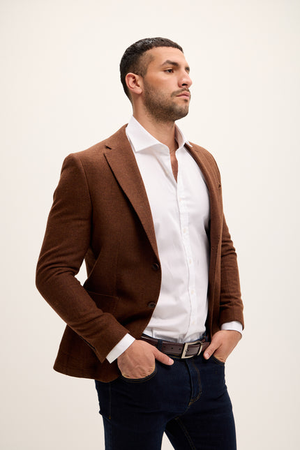 Men's Patch Pocket Wool Blazer - Brick | Ron Tomson