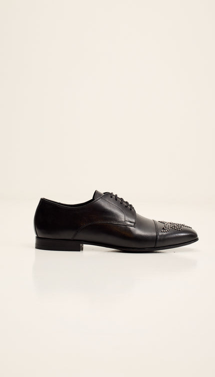 Embellished Full Leather Oxford Shoe - Black