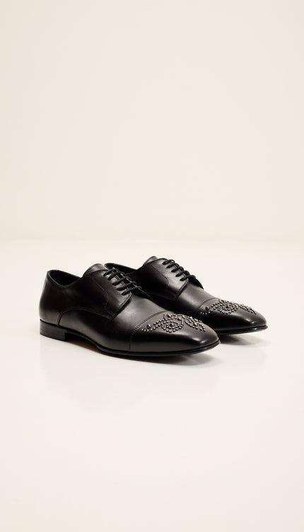 Embellished Full Leather Oxford Shoe - Black