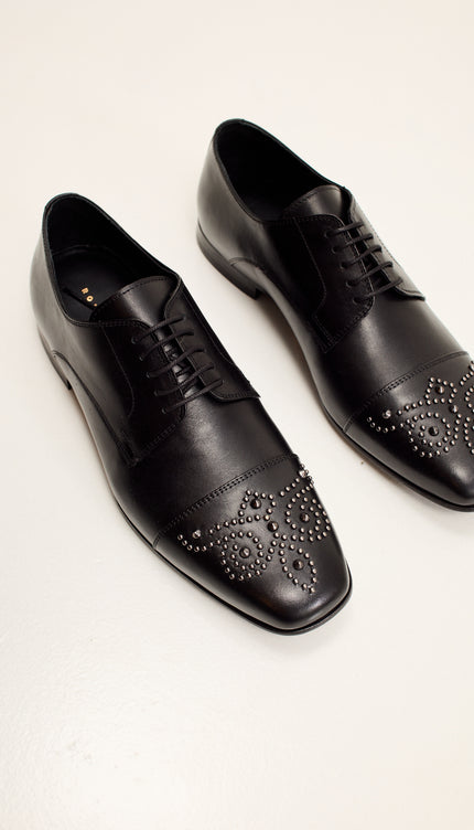 Embellished Full Leather Oxford Shoe - Black