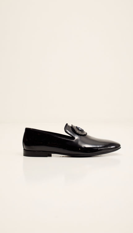 Crystal-Embellished Patent Leather Loafers - Black