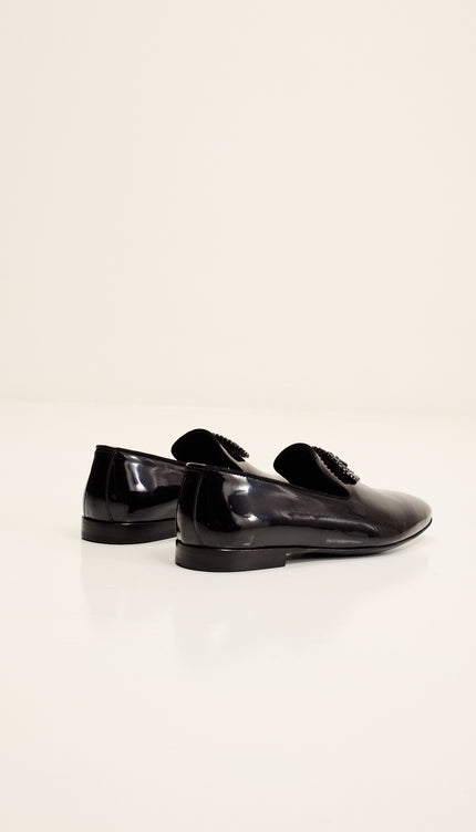 Crystal-Embellished Patent Leather Loafers - Black
