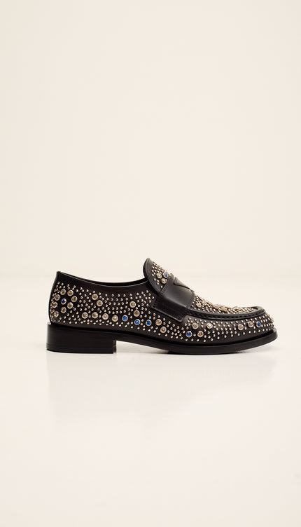 Studded Leather Loafer- Black