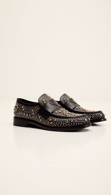 Studded Leather Loafer- Black