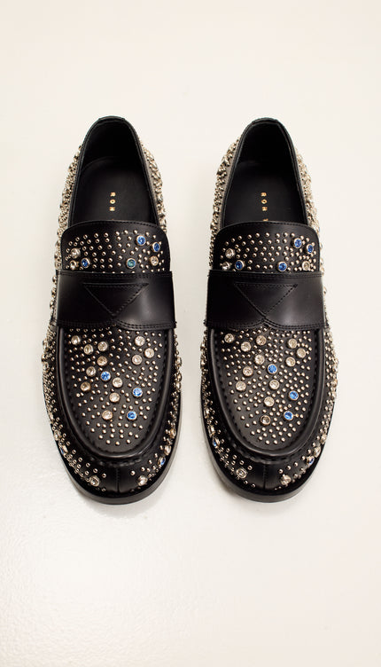 Studded Leather Loafer- Black