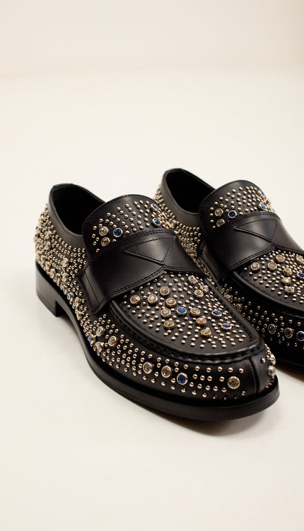 Studded Leather Loafer- Black