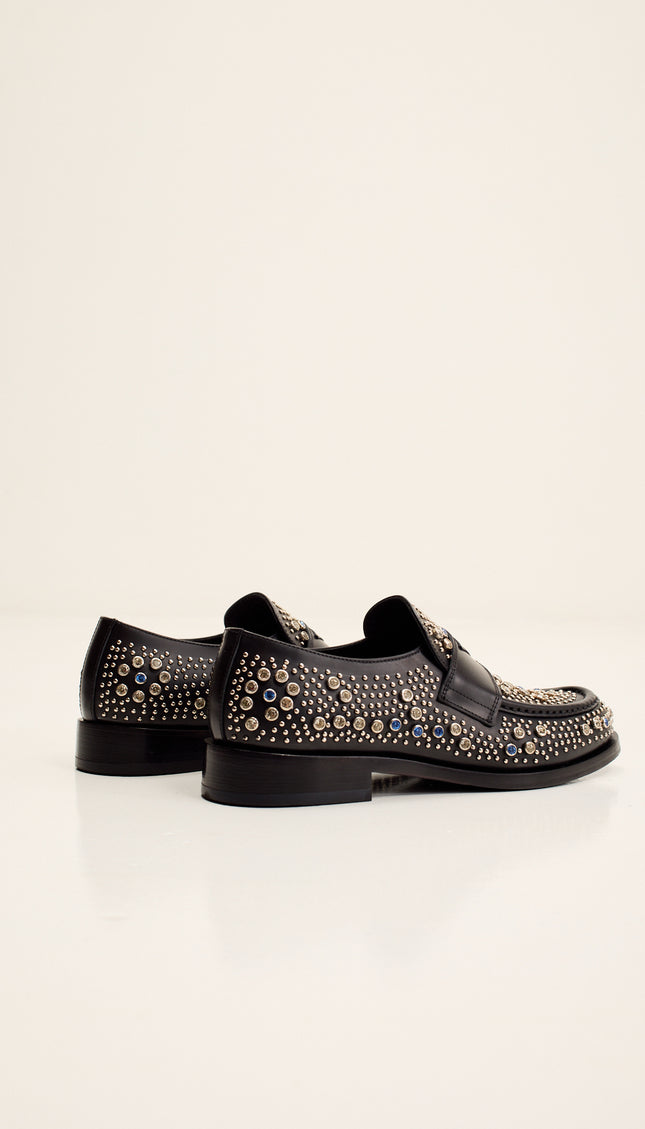 Studded Leather Loafer- Black