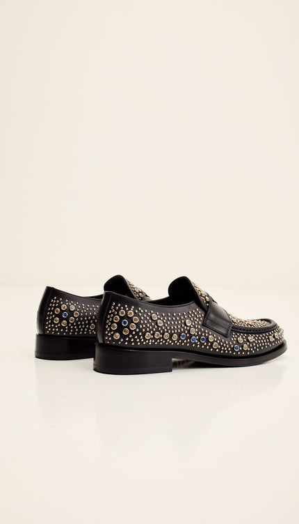 Studded Leather Loafer- Black