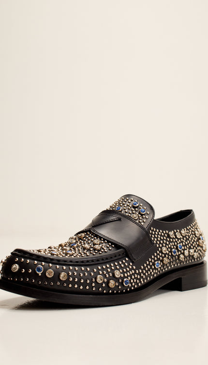 Studded Leather Loafer- Black
