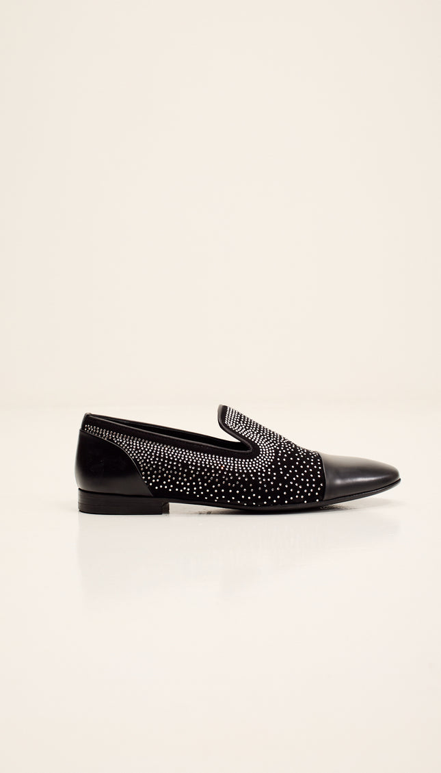 Crystal Embellished Formal Suede Loafer - Black