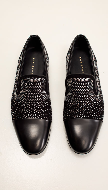 Crystal Embellished Formal Suede Loafer - Black