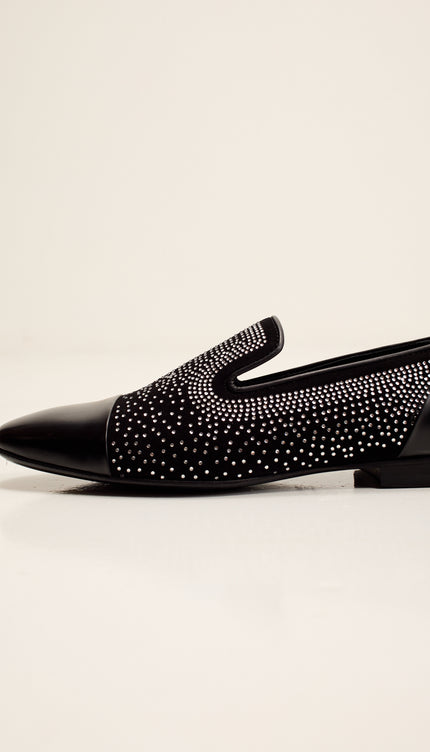 Crystal Embellished Formal Suede Loafer - Black