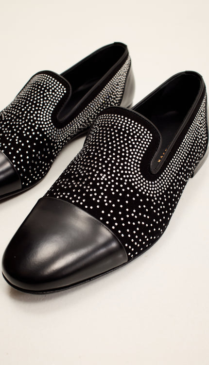 Crystal Embellished Formal Suede Loafer - Black
