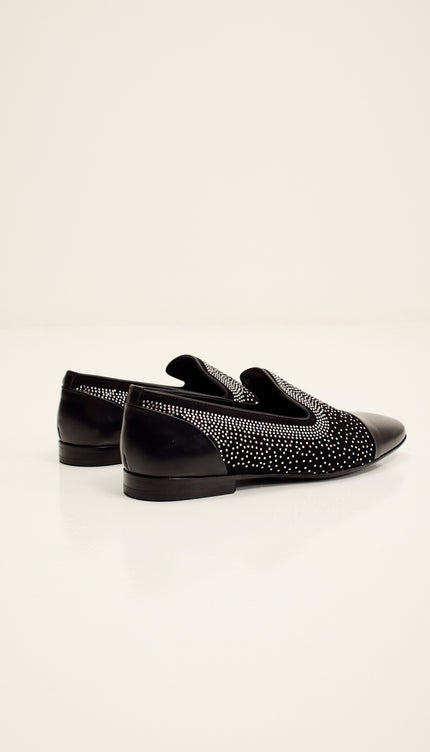 Crystal Embellished Formal Suede Loafer - Black