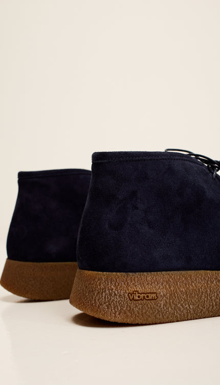 Italian Vibram Sole Nubuk Leather Desert Boots - Navy