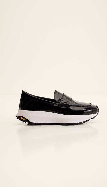 Italian Vibram Sole Patent Leather Loafers - Black