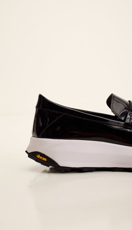 Italian Vibram Sole Patent Leather Loafers - Black