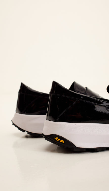 Italian Vibram Sole Patent Leather Loafers - Black