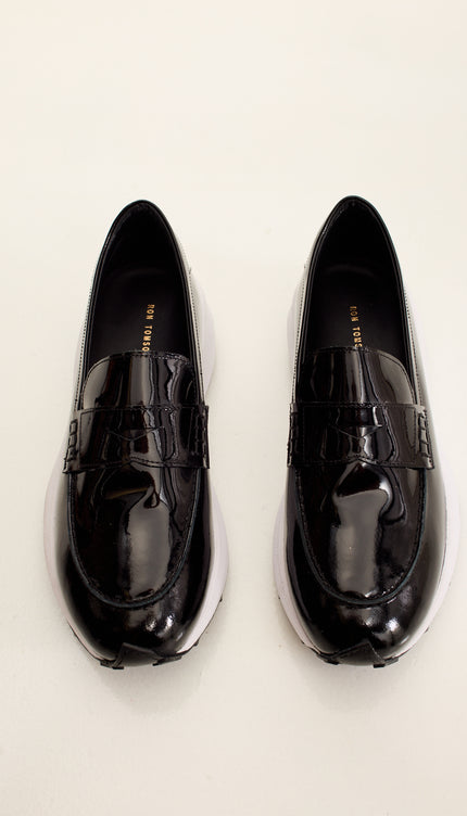 Italian Vibram Sole Patent Leather Loafers - Black