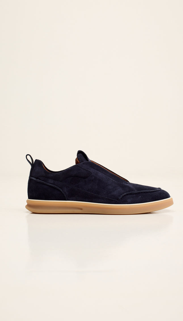 Suede Slip-On Sneakers with Italian Rubber Soles -  Navy