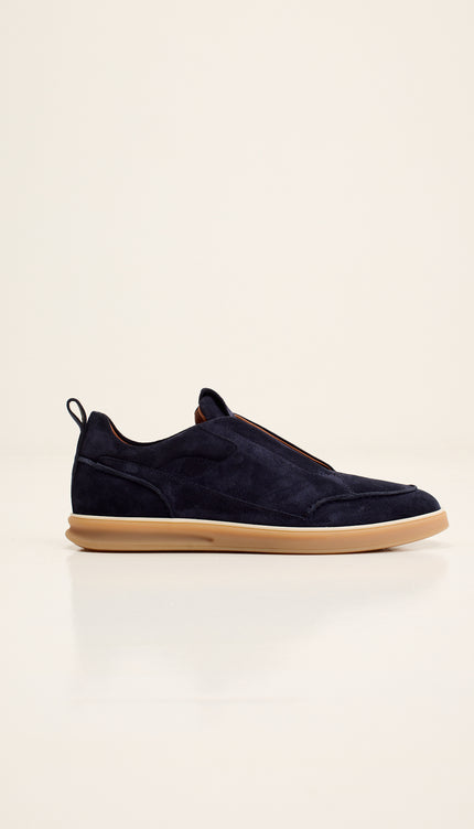 Suede Slip-On Sneakers with Italian Rubber Soles -  Navy