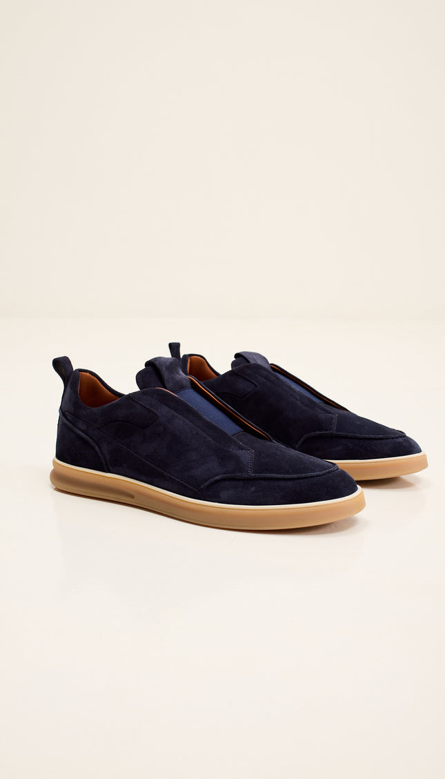 Suede Slip-On Sneakers with Italian Rubber Soles -  Navy