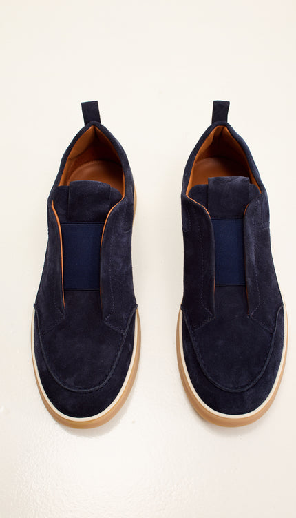 Suede Slip-On Sneakers with Italian Rubber Soles -  Navy