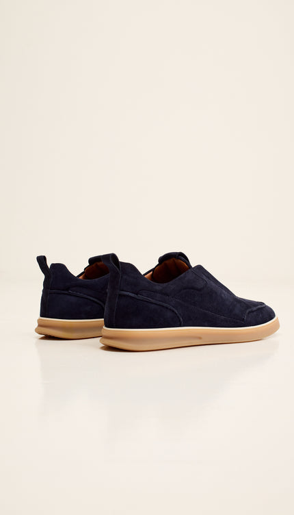 Suede Slip-On Sneakers with Italian Rubber Soles -  Navy