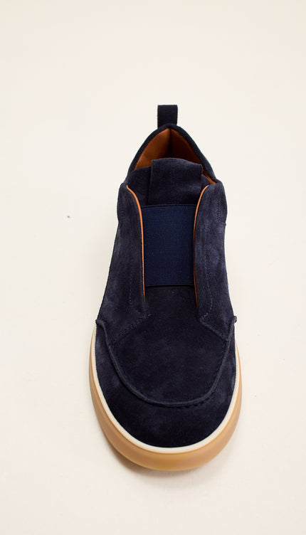Suede Slip-On Sneakers with Italian Rubber Soles -  Navy