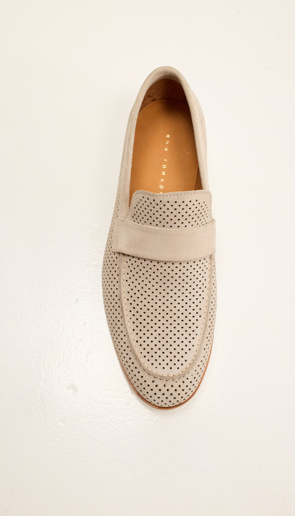 Perforated Nubuck Leather Shoes with Italian Rubber Soles - Beige Suede