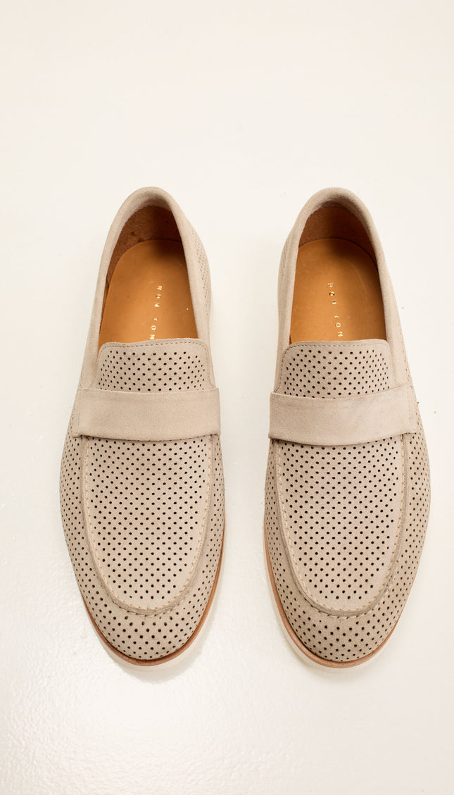 Perforated Nubuck Leather Shoes with Italian Rubber Soles - Beige Suede