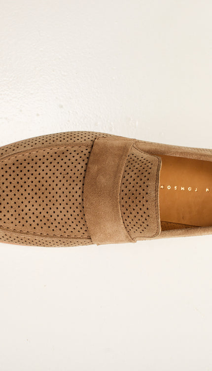 Perforated Nubuck Leather Shoes with Italian Rubber Soles - Taupe Suede