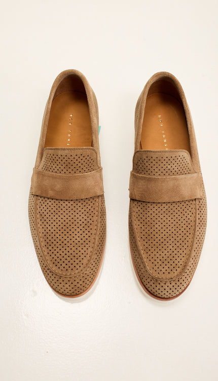 Perforated Nubuck Leather Shoes with Italian Rubber Soles - Taupe Suede