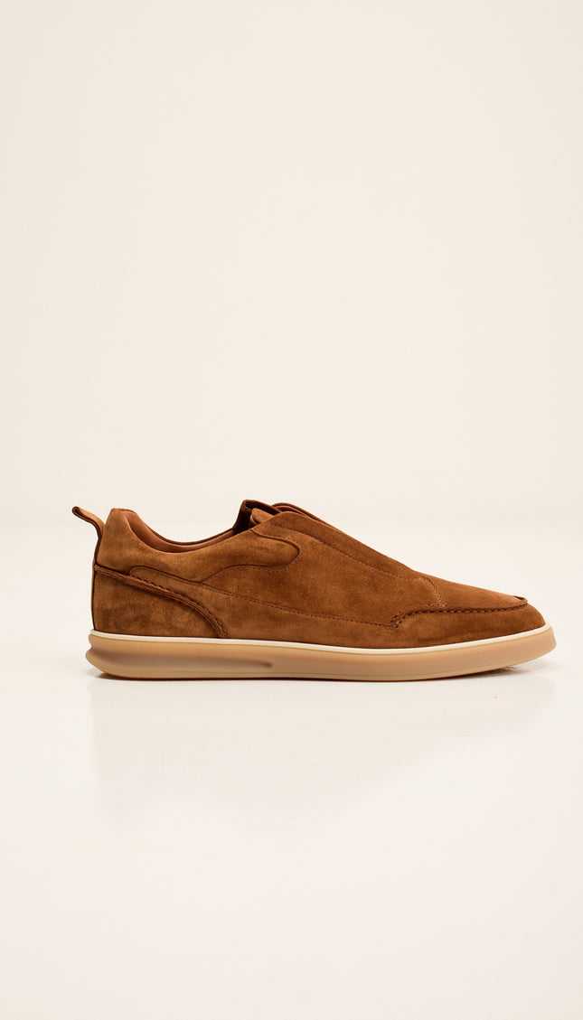 Suede Slip-On Sneakers with Italian Rubber Soles - Brown Suede