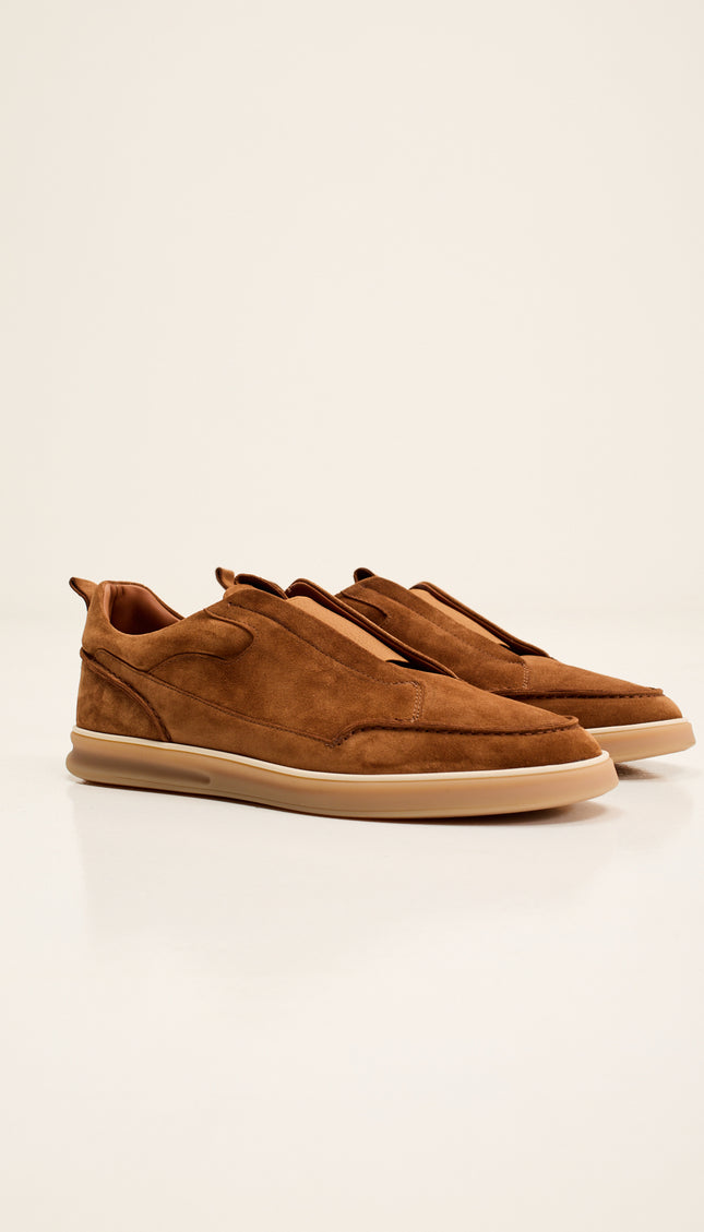 Suede Slip-On Sneakers with Italian Rubber Soles - Brown Suede