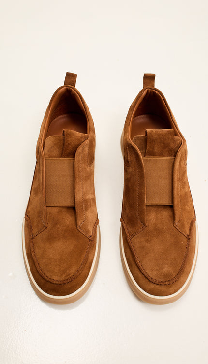 Suede Slip-On Sneakers with Italian Rubber Soles - Brown Suede