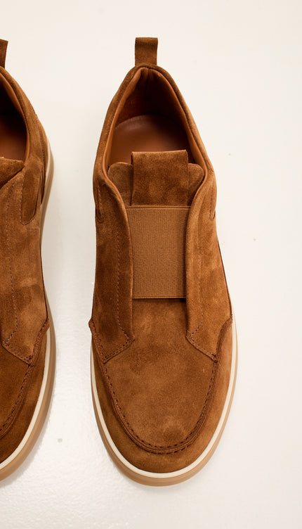 Suede Slip-On Sneakers with Italian Rubber Soles - Brown Suede