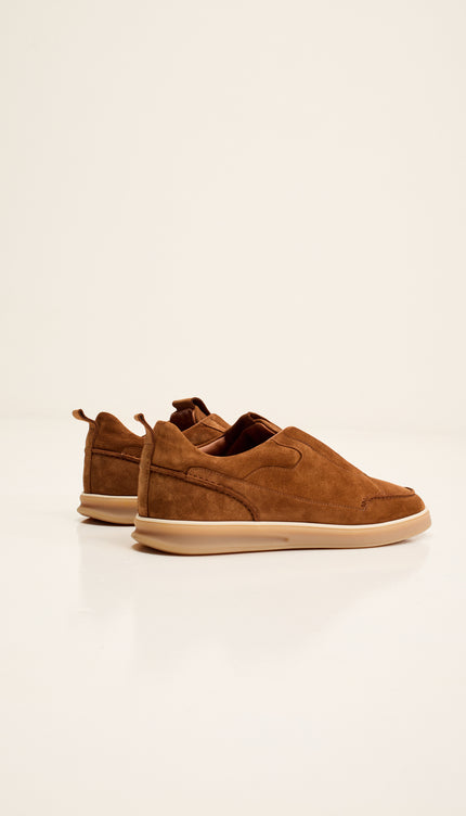 Suede Slip-On Sneakers with Italian Rubber Soles - Brown Suede