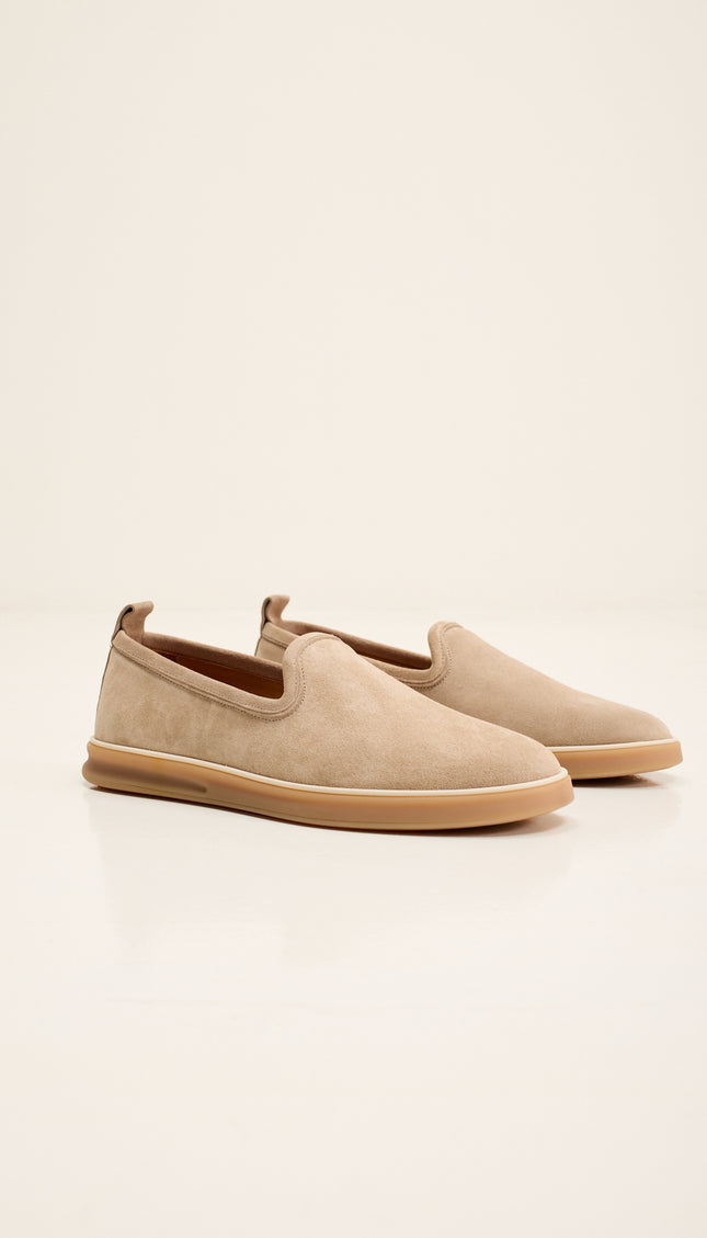 Antep Yemeni Nubuck Leather Shoes with Italian Rubber Soles - Beige Suede
