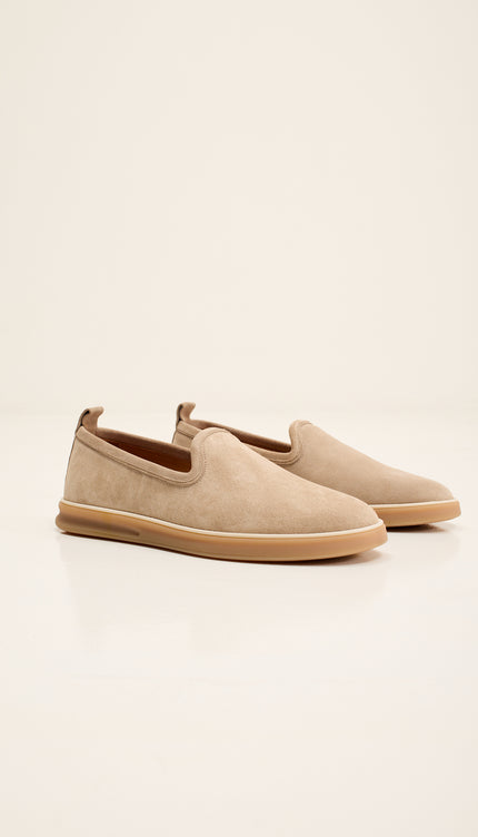 Antep Yemeni Nubuck Leather Shoes with Italian Rubber Soles - Beige Suede