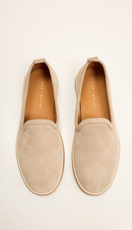 Antep Yemeni Nubuck Leather Shoes with Italian Rubber Soles - Beige Suede